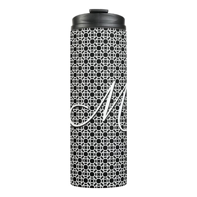 Black & White Geometric Initial Monogram Thermal Tumbler (Front)