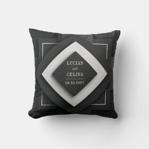 Black White Geometric Layered Texture Modern Cushion