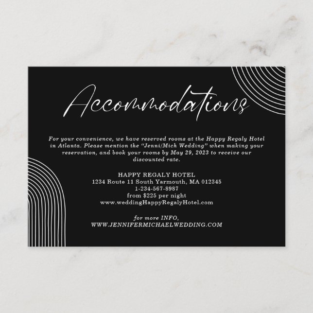 Black White Geometric Line Art Accommodations Enclosure Card (Front)