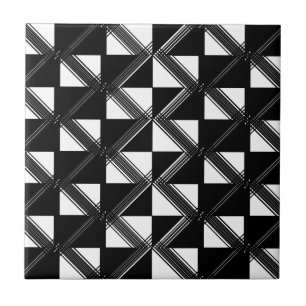 Black White Geometric Line Pattern Modern Check Ceramic Tile