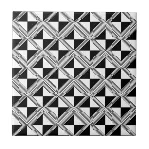 Black White Geometric Line Pattern Modern Check  Ceramic Tile
