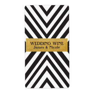 Black & White Geometric lines & Gold Wine Label