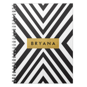 Black & White Geometric Lines Modern Notebook