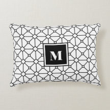 Black & White Geometric Monogram Accent Pillow