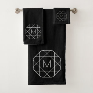 Black & White Geometric Monogram Bath Towel Set