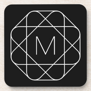 Black & White Geometric Monogram Coaster