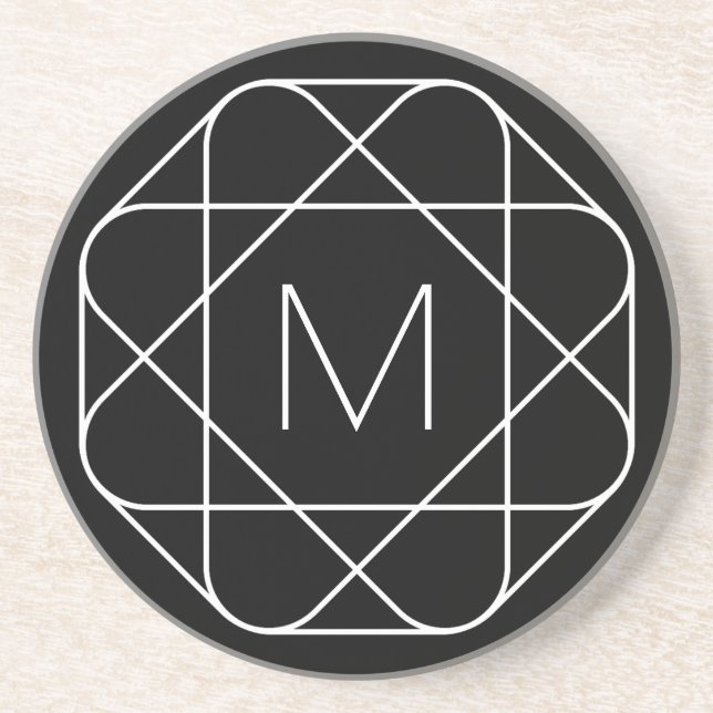 Black & White Geometric Monogram Coaster (Front)
