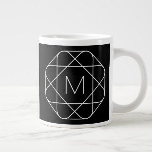 Black & White Geometric Monogram Large Coffee Mug