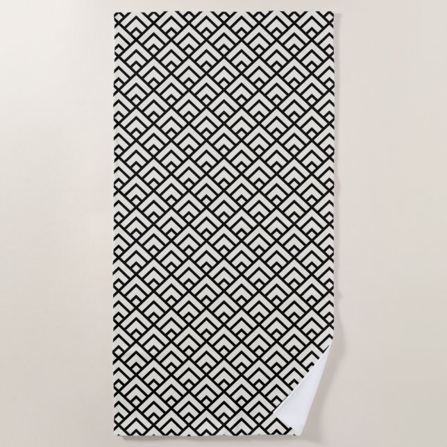 Black & White Geometric Pattern Beach Towel (Front)