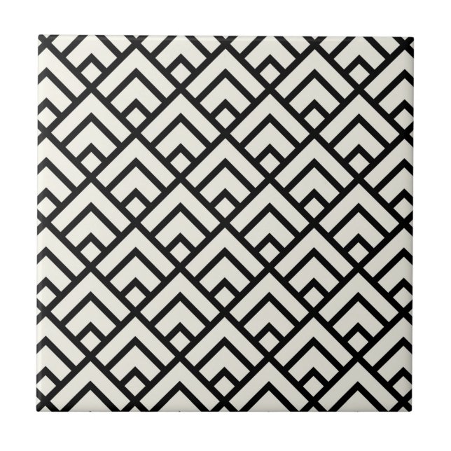 Black & White Geometric Pattern Ceramic Tile (Front)