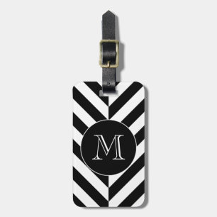 Black White Geometric Pattern Custom Monogram Luggage Tag