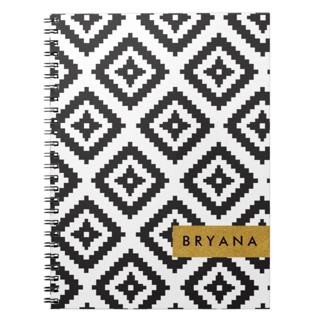 Black & White Geometric Pattern Custom Notebook (Front)