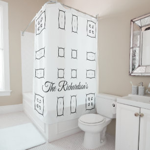 Black White Geometric Pattern   Minimal Abstract Shower Curtain