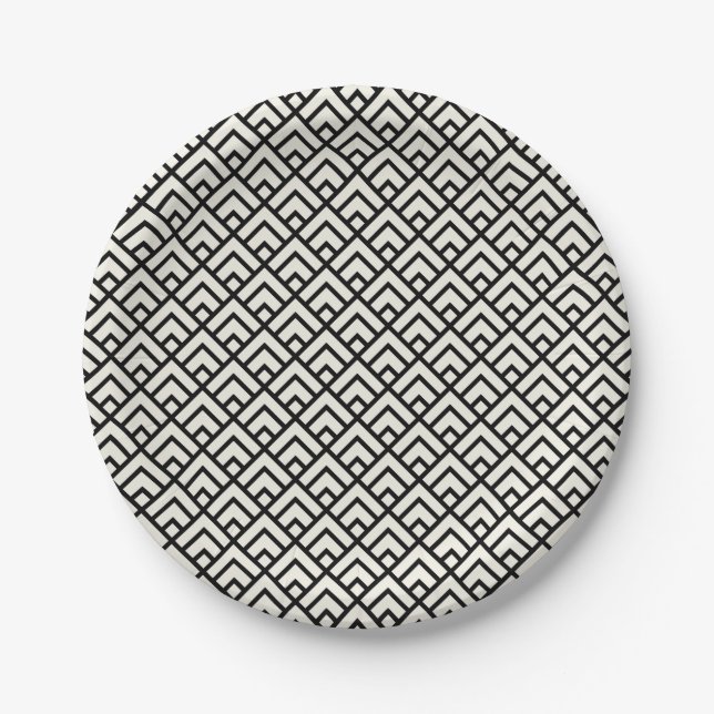 Black & White Geometric Pattern Paper Plate (Front)