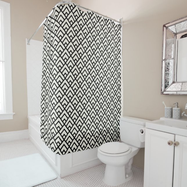 Black & White Geometric Pattern Shower Curtain (In Situ)
