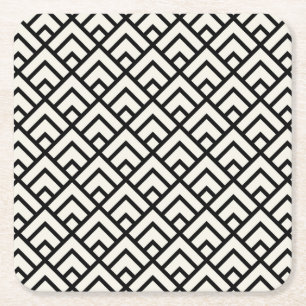 Black & White Geometric Pattern Square Paper Coaster