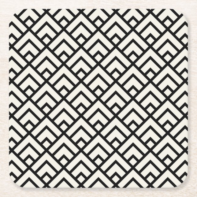 Black & White Geometric Pattern Square Paper Coaster (Front)
