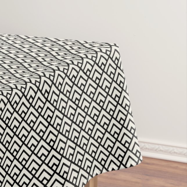 Black & White Geometric Pattern Tablecloth (In Situ)