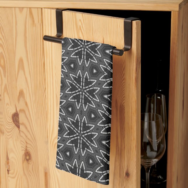 Black White Geometric Pattern  Tea Towel (Thirds Fold)