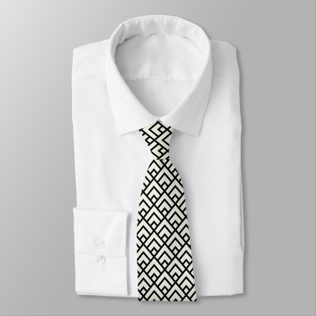 Black & White Geometric Pattern Tie (Tied)