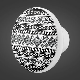 Black White Geometric Polynesian Tribal Monogram Ceramic Knob