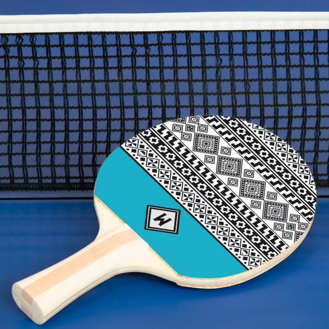 Black White Geometric Polynesian Tribal Pattern  Ping Pong Paddle (Insitu)