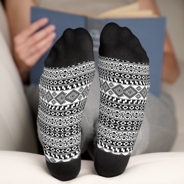 Black White Geometric Polynesian Tribal Pattern  Socks (Bottom)