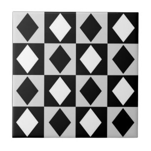 Black White Geometric Rhombus Diamond Ceramic Tile