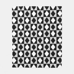 Black White Geometric Rhombus Diamond Fleece Blanket