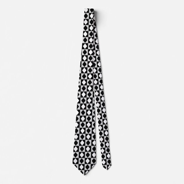 Black White Geometric Rhombus Diamond Tie (Front)