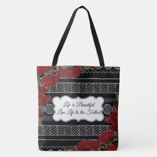 Black/White Geometric Rose DesignerTote Tote Bag