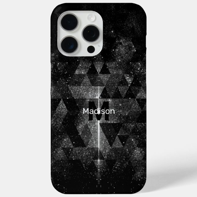 Black white geometric sparkly abstract Monogram Case-Mate iPhone Case (Back)