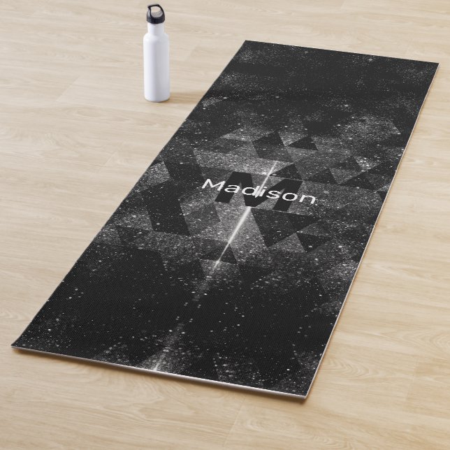 Black white geometric sparkly abstract Monogram Yoga Mat (In Situ)