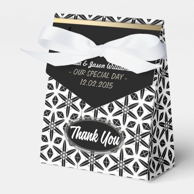 Black White Geometric Stars Thank You Party Favour Favour Box (Front Side)