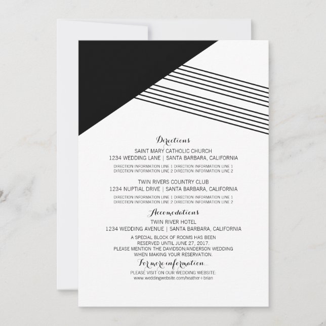 Black White Geometric Stripe Information Card (Front)