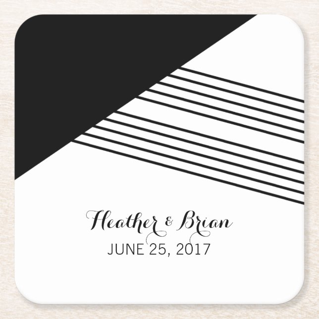 Black White Geometric Stripe Paper Coasters (Front)