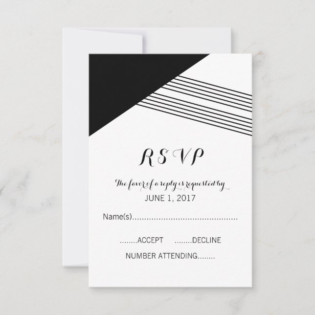 Black White Geometric Stripe Response Card (Front)