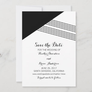 Black White Geometric Stripe Save the Date Invite