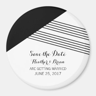 Black White Geometric Stripe Save the Date Magnet