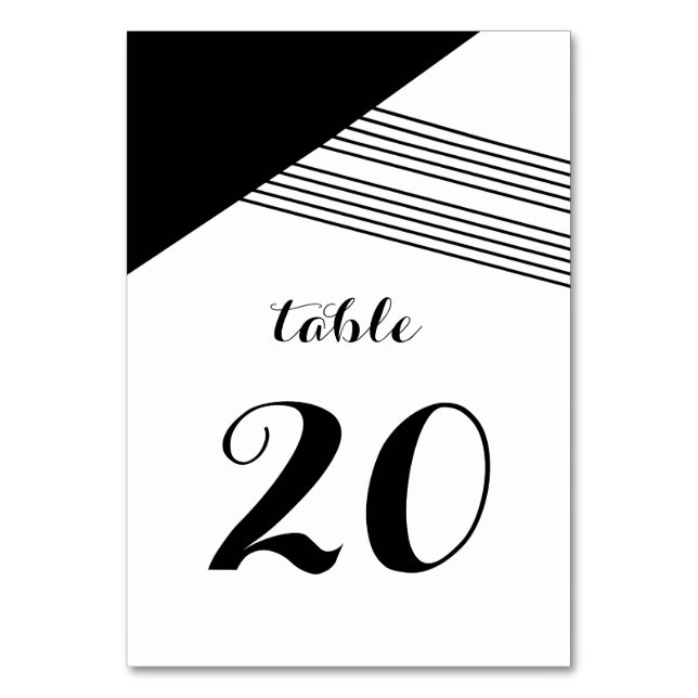 Black White Geometric Stripe Table Card (Front)