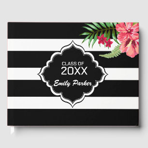 Black & White Geometric Stripes-Graduations Guest Book
