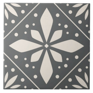 Black White Geometric Symmetrical Pattern DIY  Ceramic Tile