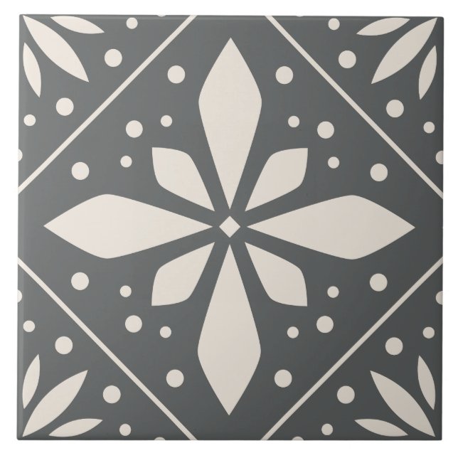 Black White Geometric Symmetrical Pattern DIY  Ceramic Tile (Front)