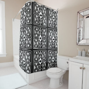 Black & White Geometric Tile Pattern Shower Curtain