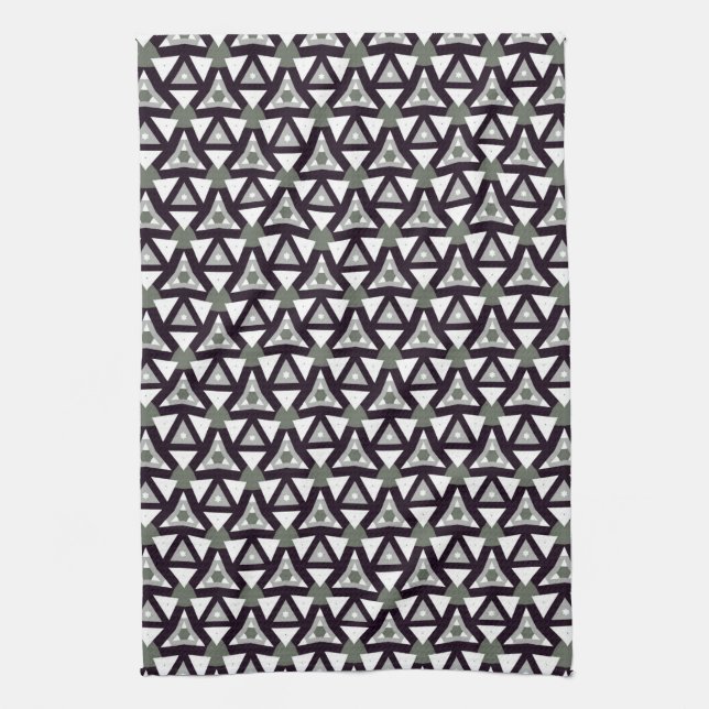 Black White Geometric Triangle JustPatterns Fabric Tea Towel (Vertical)