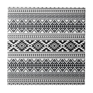 Black White Geometric Tribal Pattern Aztec Boho Ceramic Tile