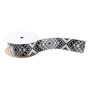 Black White Geometric Tribal Pattern Aztec Boho Satin Ribbon