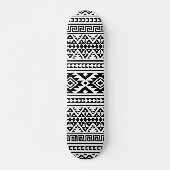 Black White Geometric Tribal Pattern Aztec Boho Skateboard (Front)