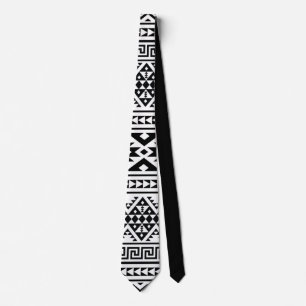 Black White Geometric Tribal Pattern Aztec Boho Tie