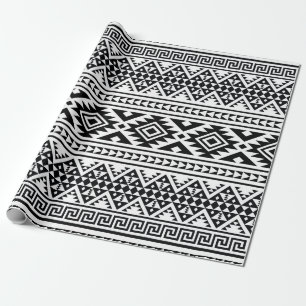 Black White Geometric Tribal Pattern Aztec Boho Wrapping Paper